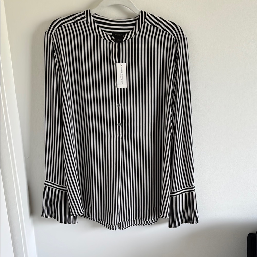 Ann Taylor Black and White Striped Blouse